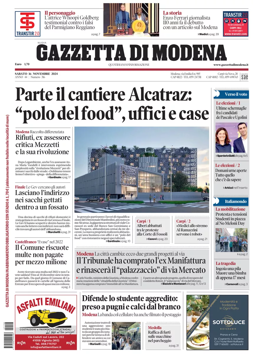 Prima-pagina-gazzetta di modena-oggi-edizione-del-2024-11-16